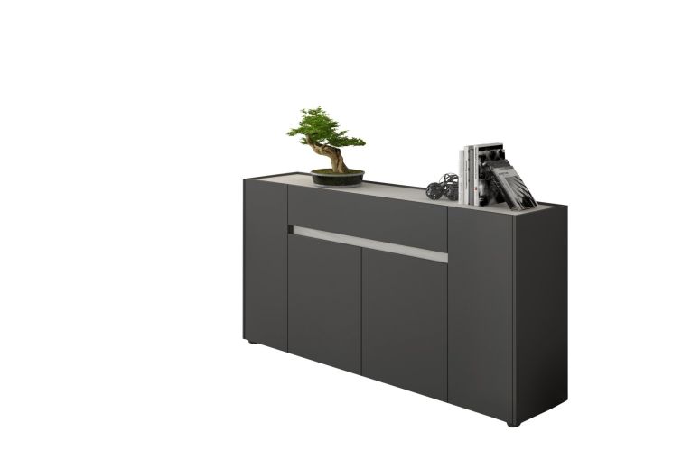 Credenza Nero Antracite Bianco un Cassetto 3 Ripiani 170x40x85h cm, Apertura Battente - Cirimido