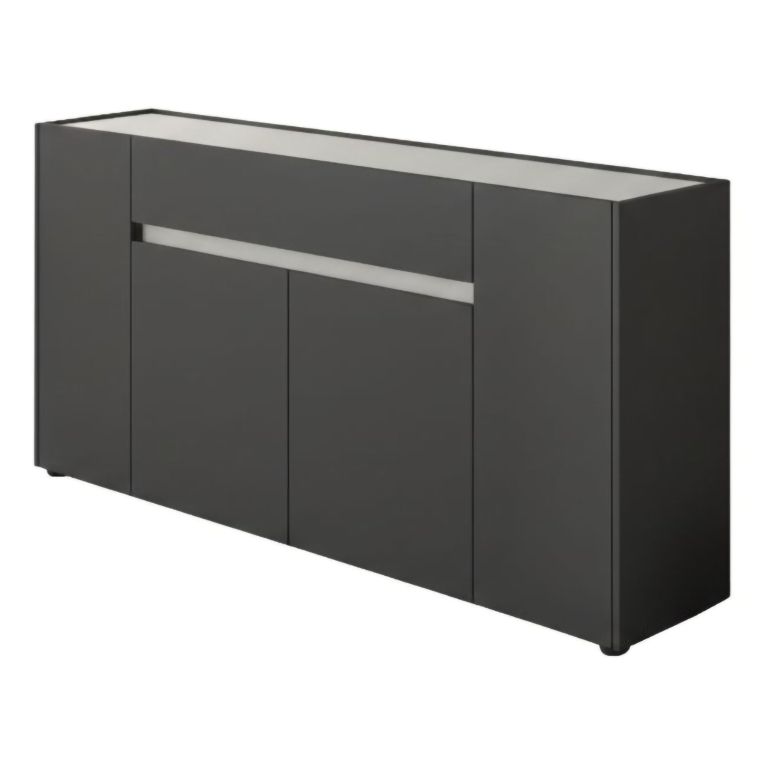 Credenza Nero Antracite Bianco un Cassetto 3 Ripiani 170x40x85h cm, Apertura Battente - Cirimido