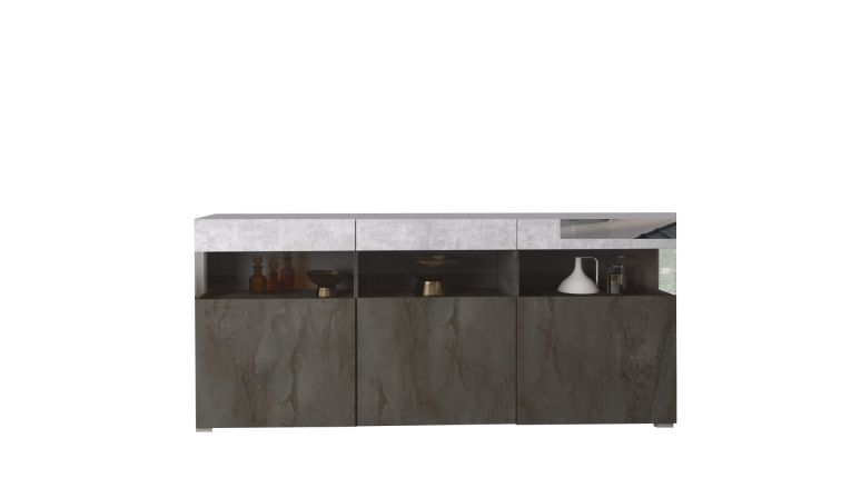 Credenza Nero Antracite Grigio Cemento 3 Ripiani 6 Vani 180x41x80h cm, 3 Ante - Fanna