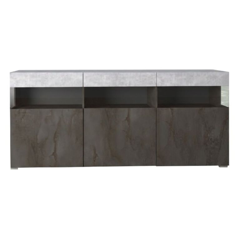Credenza Nero Antracite Grigio Cemento 3 Ripiani 6 Vani 180x41x80h cm, 3 Ante - Fanna