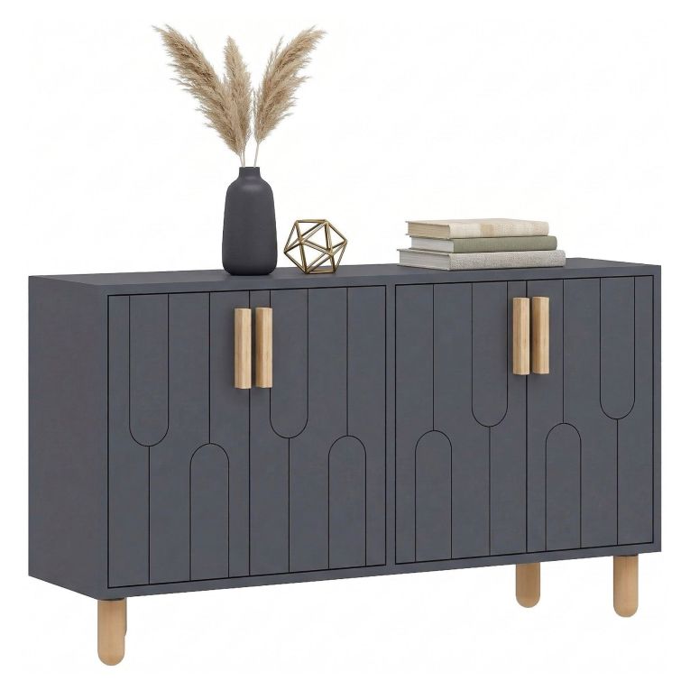Credenza Nero Antracite Marrone Rovere 2 Ripiani 4 Ante 120x30x74h cm, 4 Vani - Venerina