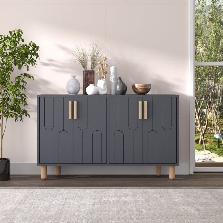 Credenza Nero Antracite Marrone Rovere 2 Ripiani 4 Ante 120x30x74h cm, 4 Vani - Venerina