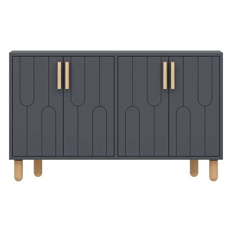 Credenza Nero Antracite Marrone Rovere 2 Ripiani 4 Ante 120x30x74h cm, 4 Vani - Venerina