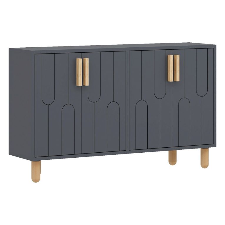 Credenza Nero Antracite Marrone Rovere 2 Ripiani 4 Ante 120x30x74h cm, 4 Vani - Venerina