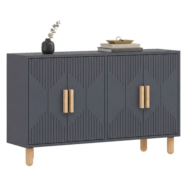 Credenza Nero Antracite Marrone Rovere 2 Ripiani 4 Vani 120x30x74h cm, 4 Ante - Colzano