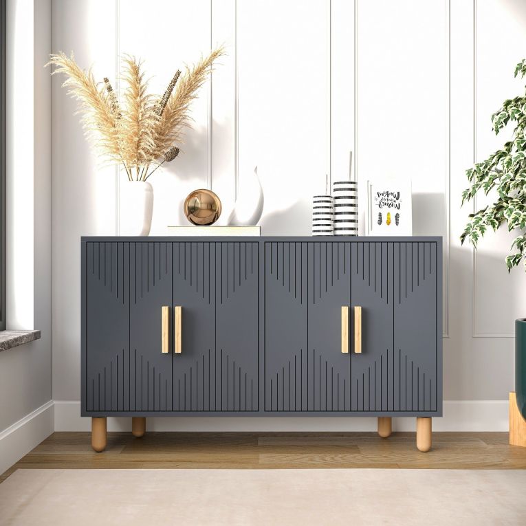 Credenza Nero Antracite Marrone Rovere 2 Ripiani 4 Vani 120x30x74h cm, 4 Ante - Colzano