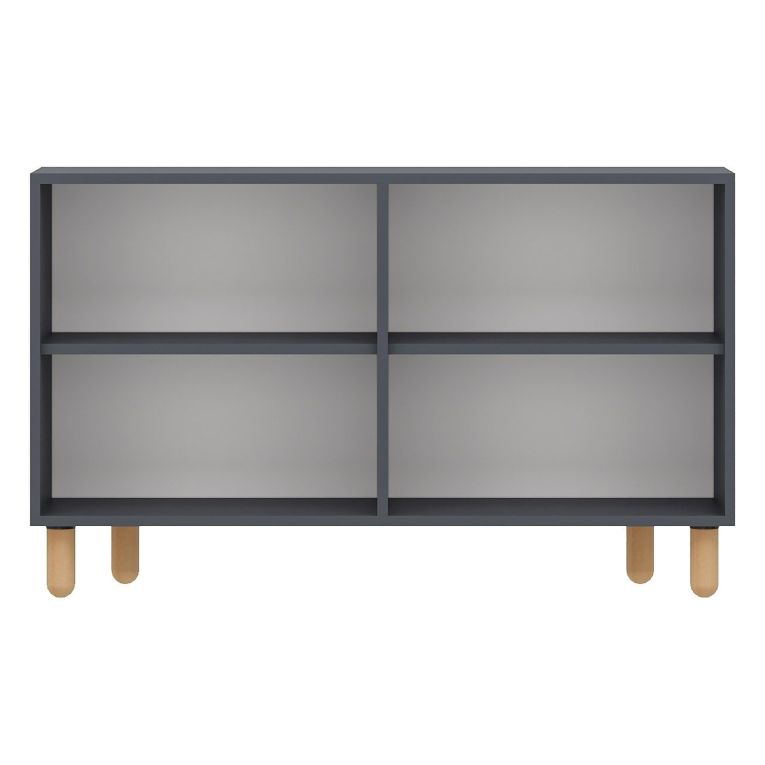 Credenza Nero Antracite Marrone Rovere 2 Ripiani 4 Vani 120x30x74h cm, 4 Ante - Colzano