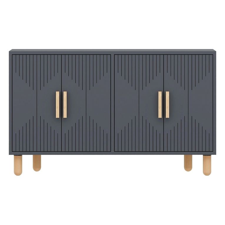 Credenza Nero Antracite Marrone Rovere 2 Ripiani 4 Vani 120x30x74h cm, 4 Ante - Colzano