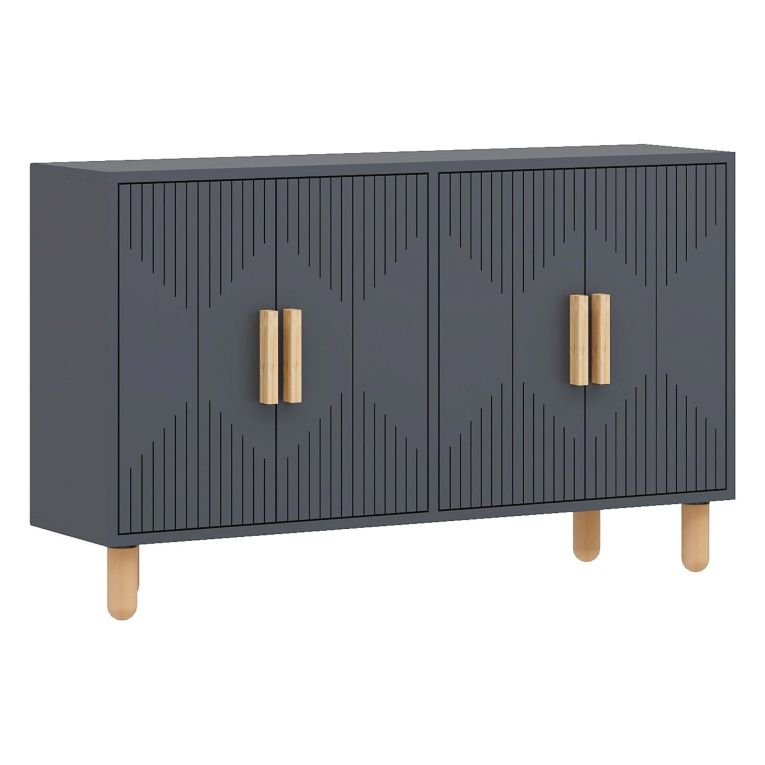 Credenza Nero Antracite Marrone Rovere 2 Ripiani 4 Vani 120x30x74h cm, 4 Ante - Colzano