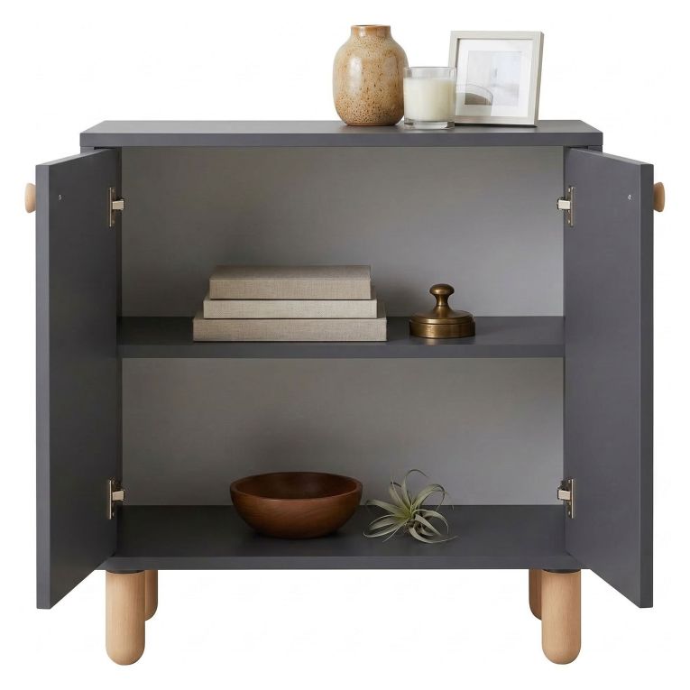 Credenza Nero Antracite Marrone Rovere un Ripiano 2 Ante 72x36x73h cm, 2 Vani - Pontida
