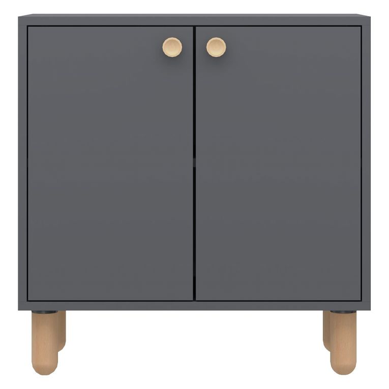 Credenza Nero Antracite Marrone Rovere un Ripiano 2 Ante 72x36x73h cm, 2 Vani - Pontida