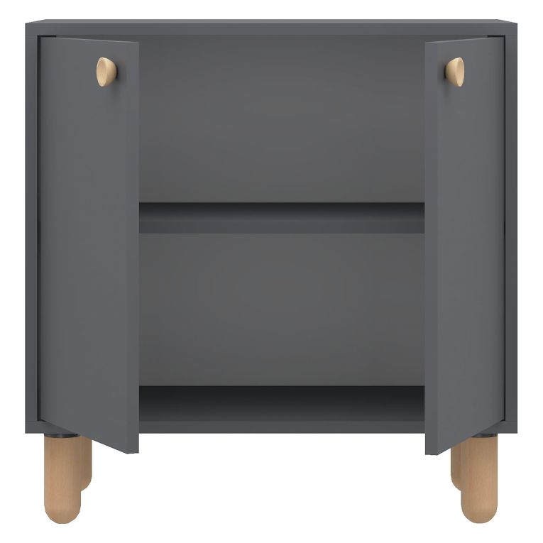 Credenza Nero Antracite Marrone Rovere un Ripiano 2 Ante 72x36x73h cm, 2 Vani - Pontida