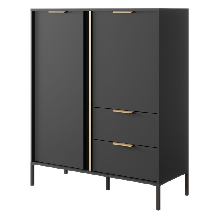 Credenza Nero Antracite oro 2 Cassetti 3 Ripiani 103x40x123h cm, Apertura Battente, Scorrevole - Hameno