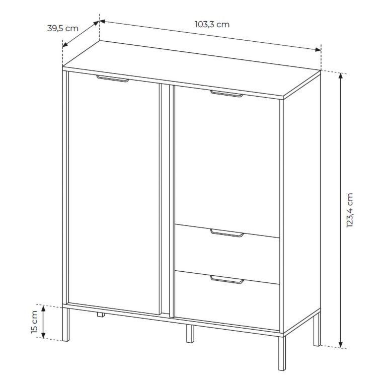 Credenza Nero Antracite oro 2 Cassetti 3 Ripiani 103x40x123h cm, Apertura Battente, Scorrevole - Hameno