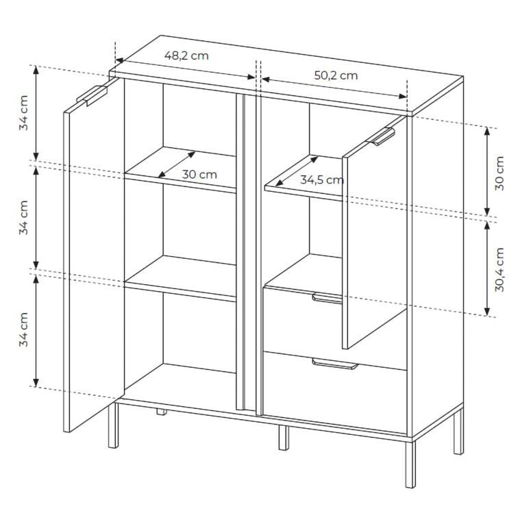 Credenza Nero Antracite oro 2 Cassetti 3 Ripiani 103x40x123h cm, Apertura Battente, Scorrevole - Hameno