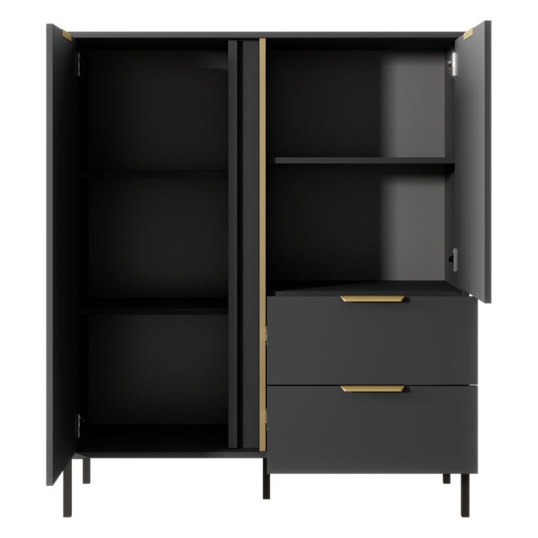Credenza Nero Antracite oro 2 Cassetti 3 Ripiani 103x40x123h cm, Apertura Battente, Scorrevole - Hameno