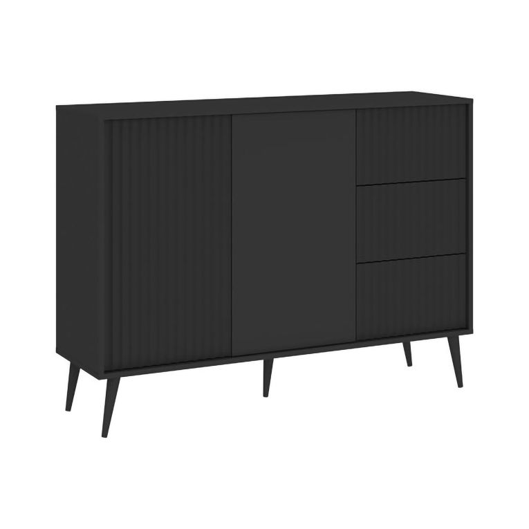 Credenza Nero Antracite un Ripiano 3 Cassetti 135x40x98h cm, 2 Ante - Lemosato