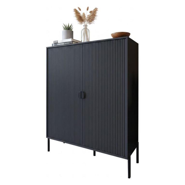 Credenza Nero Cassetti 4 Ripiani 104x40x129h cm, Apertura Battente - Wallis