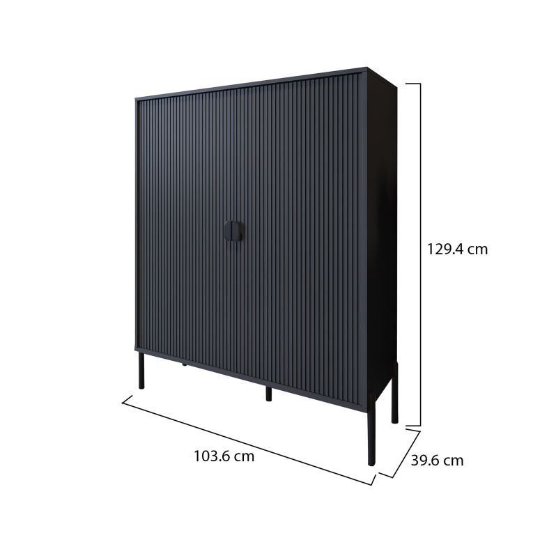 Credenza Nero Cassetti 4 Ripiani 104x40x129h cm, Apertura Battente - Wallis