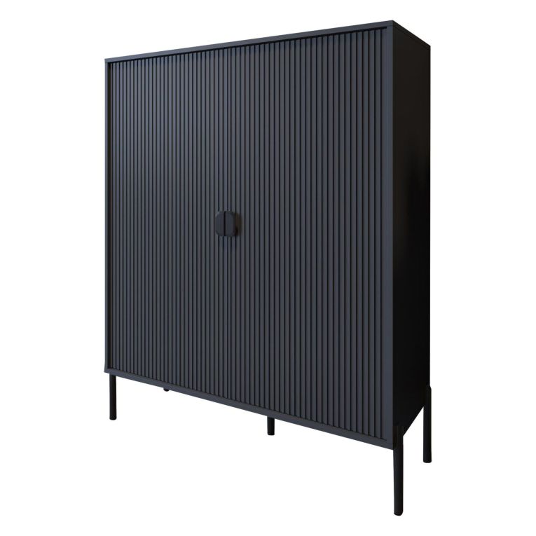 Credenza Nero Cassetti 4 Ripiani 104x40x129h cm, Apertura Battente - Wallis