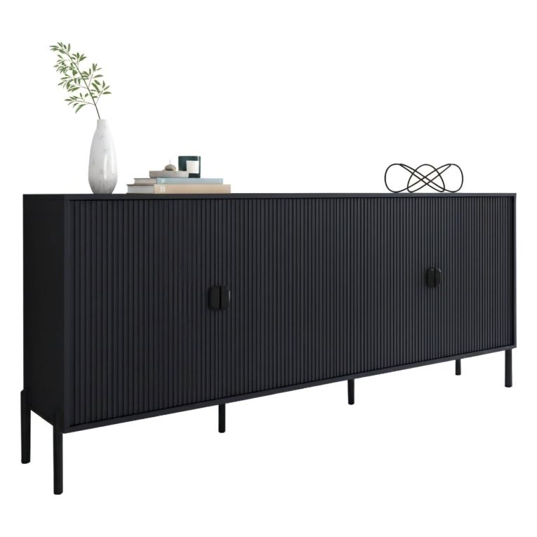 Credenza Nero Cassetti 4 Ripiani 203x49x83h cm, Apertura Battente - Viale