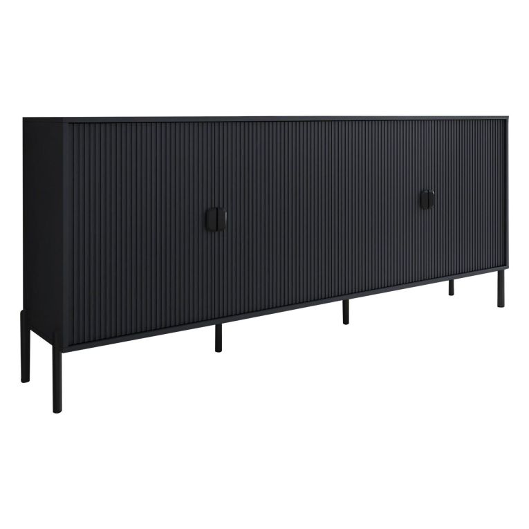 Credenza Nero Cassetti 4 Ripiani 203x49x83h cm, Apertura Battente - Viale