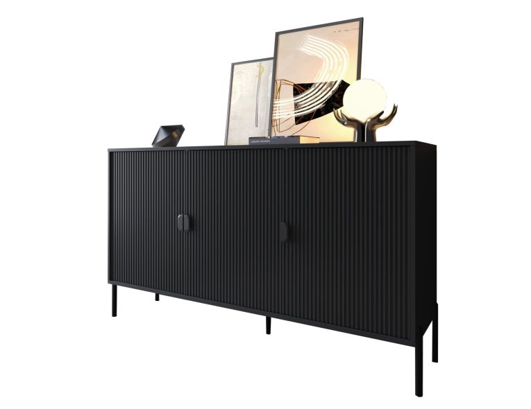 Credenza Nero Cassetti Ripiani 203x49x83h cm, Apertura Battente - Ostiglia