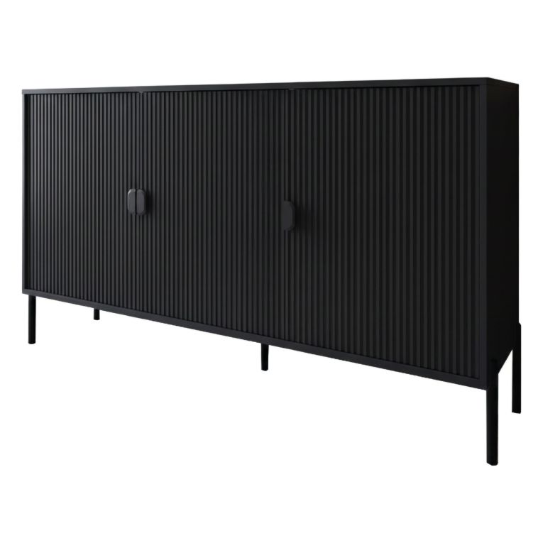 Credenza Nero Cassetti Ripiani 203x49x83h cm, Apertura Battente - Ostiglia