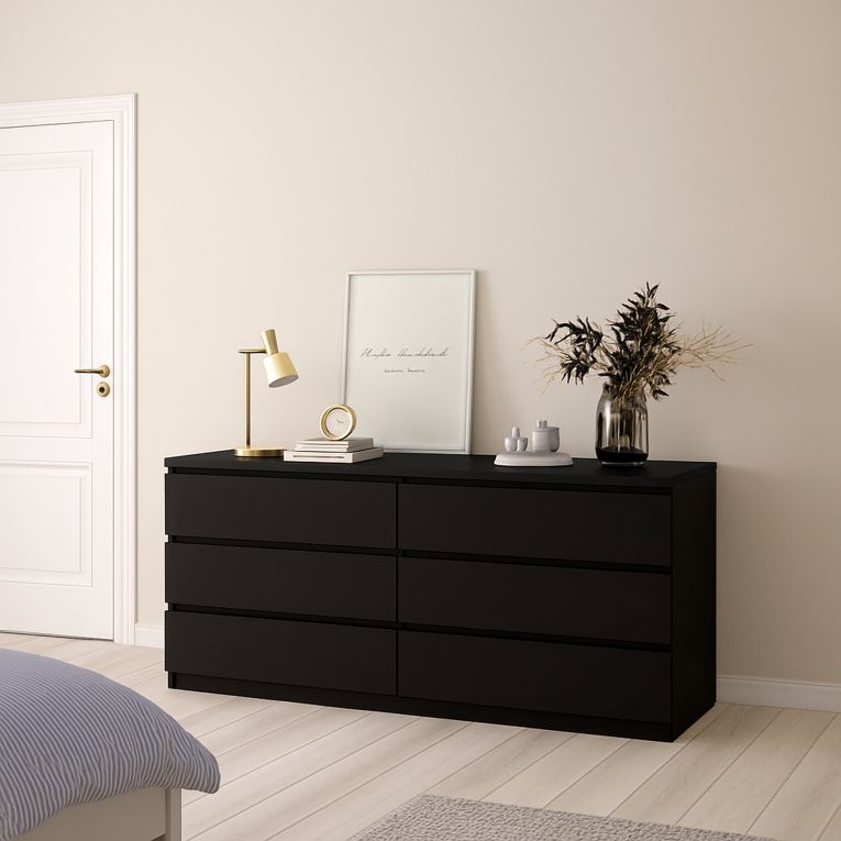Credenza Nero Effetto Legno 6 Cassetti Apertura Scorrevole 154x50x68h cm, Chiusura Scorrevole - Joyce