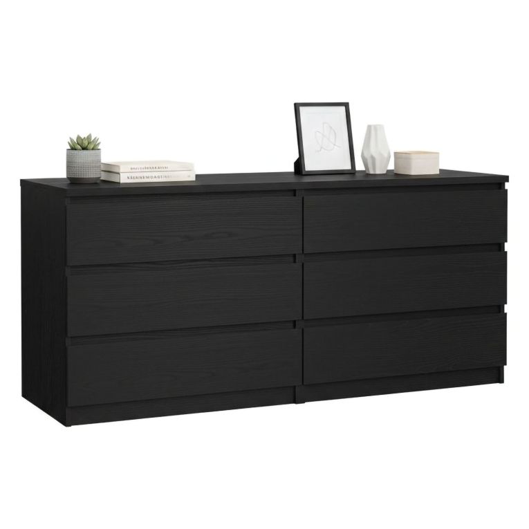 Credenza Nero Effetto Legno 6 Cassetti Apertura Scorrevole 154x50x68h cm, Chiusura Scorrevole - Joyce
