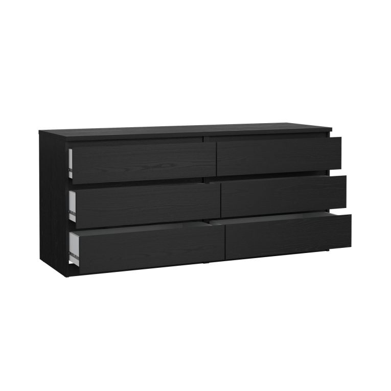 Credenza Nero Effetto Legno 6 Cassetti Apertura Scorrevole 154x50x68h cm, Chiusura Scorrevole - Joyce