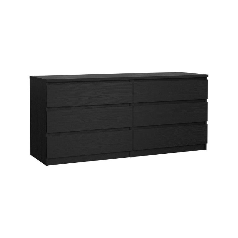 Credenza Nero Effetto Legno 6 Cassetti Apertura Scorrevole 154x50x68h cm, Chiusura Scorrevole - Joyce