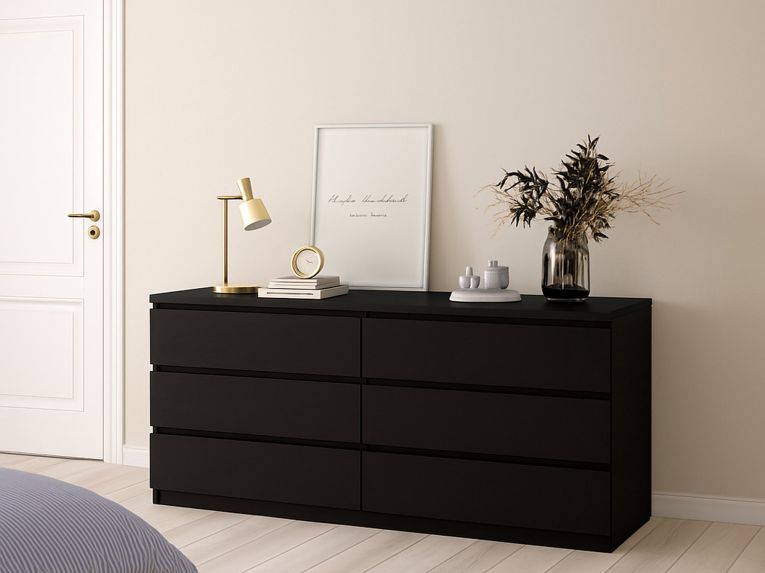 Credenza Nero Effetto Legno 6 Cassetti Apertura Scorrevole 154x50x68h cm, Chiusura Scorrevole - Joyce