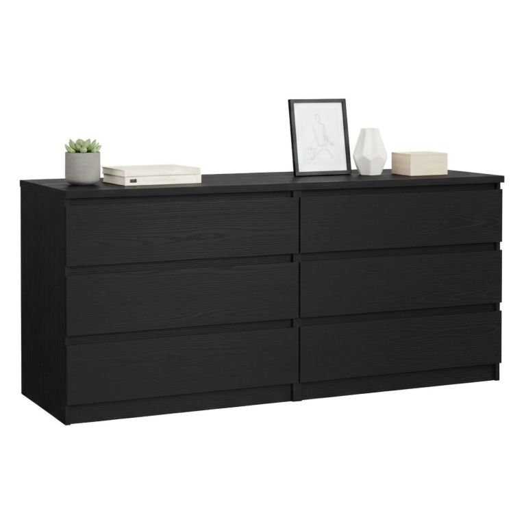 Credenza Nero Effetto Legno 6 Cassetti Apertura Scorrevole 154x50x70h cm, Chiusura Scorrevole - Abacadabra