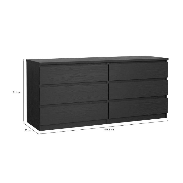 Credenza Nero Effetto Legno 6 Cassetti Apertura Scorrevole 154x50x70h cm, Chiusura Scorrevole - Abacadabra