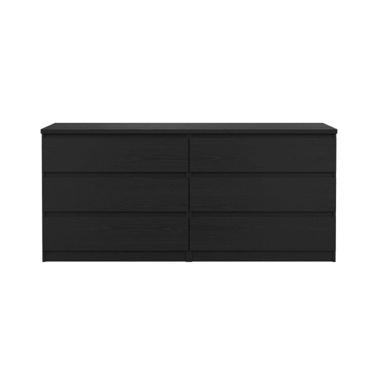 Credenza Nero Effetto Legno 6 Cassetti Apertura Scorrevole 154x50x70h cm, Chiusura Scorrevole - Abacadabra