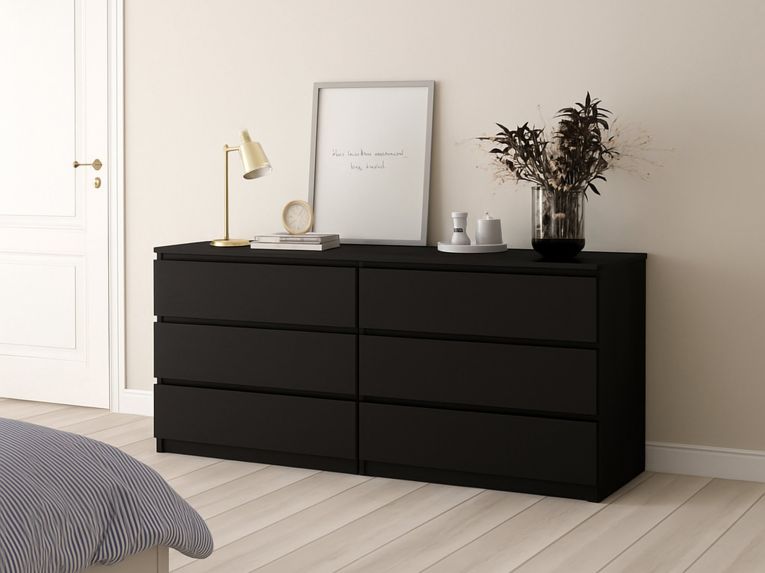 Credenza Nero Effetto Legno 6 Cassetti Apertura Scorrevole 154x50x70h cm, Chiusura Scorrevole - Abacadabra