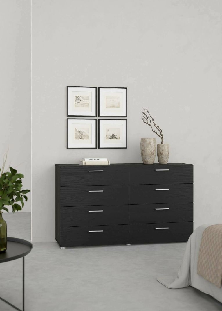 Credenza Nero Effetto Legno 8 Cassetti Apertura Scorrevole 140x40x82h cm, Chiusura Scorrevole - Phethai