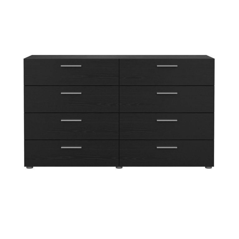 Credenza Nero Effetto Legno 8 Cassetti Apertura Scorrevole 140x40x82h cm, Chiusura Scorrevole - Phethai