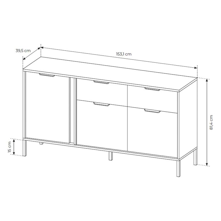 Credenza Nero oro 2 Cassetti 3 Ripiani 153x40x81h cm, Apertura Battente, Scorrevole - Hametesi