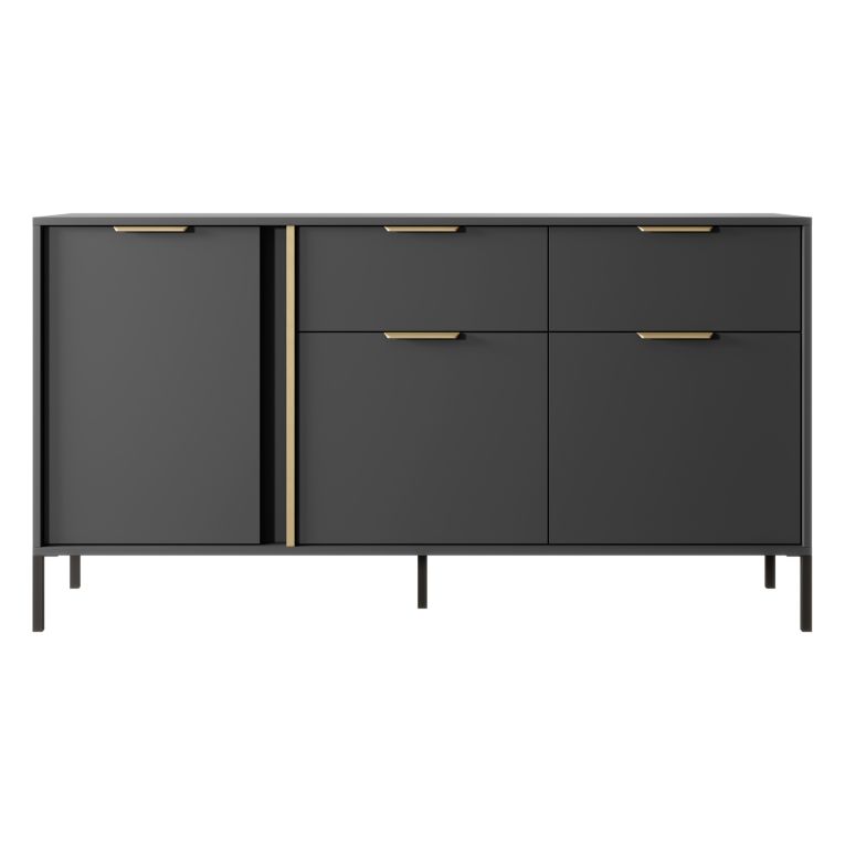 Credenza Nero oro 2 Cassetti 3 Ripiani 153x40x81h cm, Apertura Battente, Scorrevole - Hametesi
