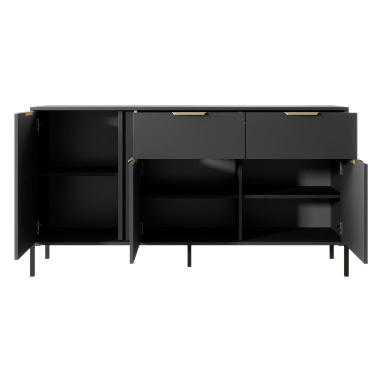 Credenza Nero oro 2 Cassetti 3 Ripiani 153x40x81h cm, Apertura Battente, Scorrevole - Hametesi