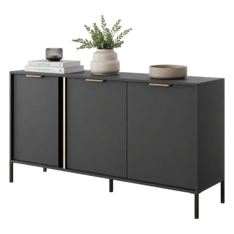 Credenza Nero oro 3 Ripiani Apertura Battente 153x40x81h cm, 3 Ante - Hamagami