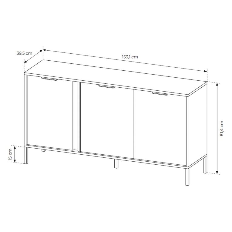 Credenza Nero oro 3 Ripiani Apertura Battente 153x40x81h cm, 3 Ante - Hamagami