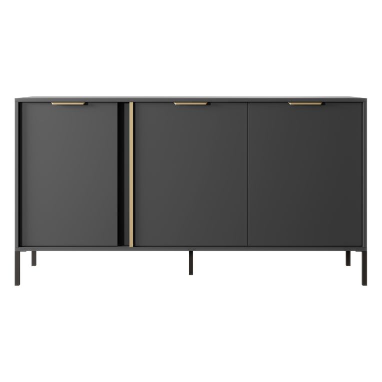 Credenza Nero oro 3 Ripiani Apertura Battente 153x40x81h cm, 3 Ante - Hamagami