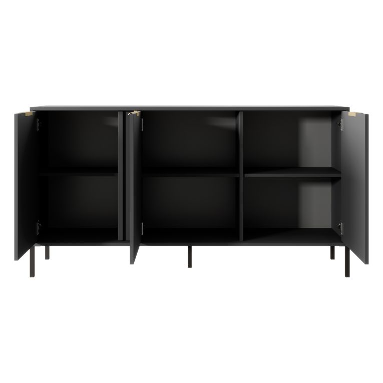 Credenza Nero oro 3 Ripiani Apertura Battente 153x40x81h cm, 3 Ante - Hamagami