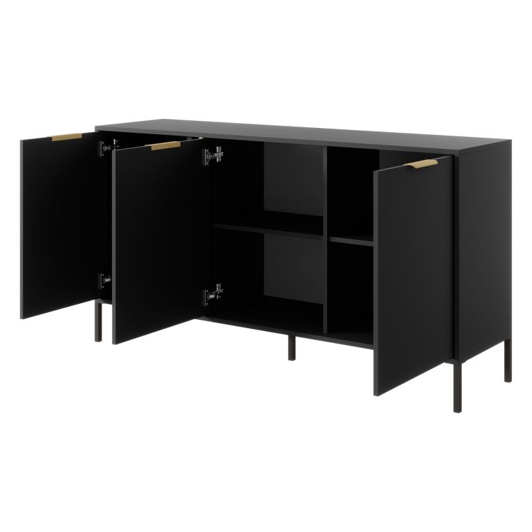 Credenza Nero oro 3 Ripiani Apertura Battente 153x40x81h cm, 3 Ante - Hamagami