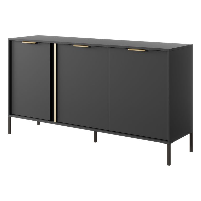 Credenza Nero oro 3 Ripiani Apertura Battente 153x40x81h cm, 3 Ante - Hamagami