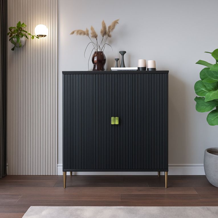 Credenza Nero oro Cassetti 4 Ripiani 104x40x129h cm, Apertura Battente - Wallis