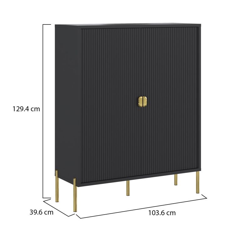 Credenza Nero oro Cassetti 4 Ripiani 104x40x129h cm, Apertura Battente - Wallis